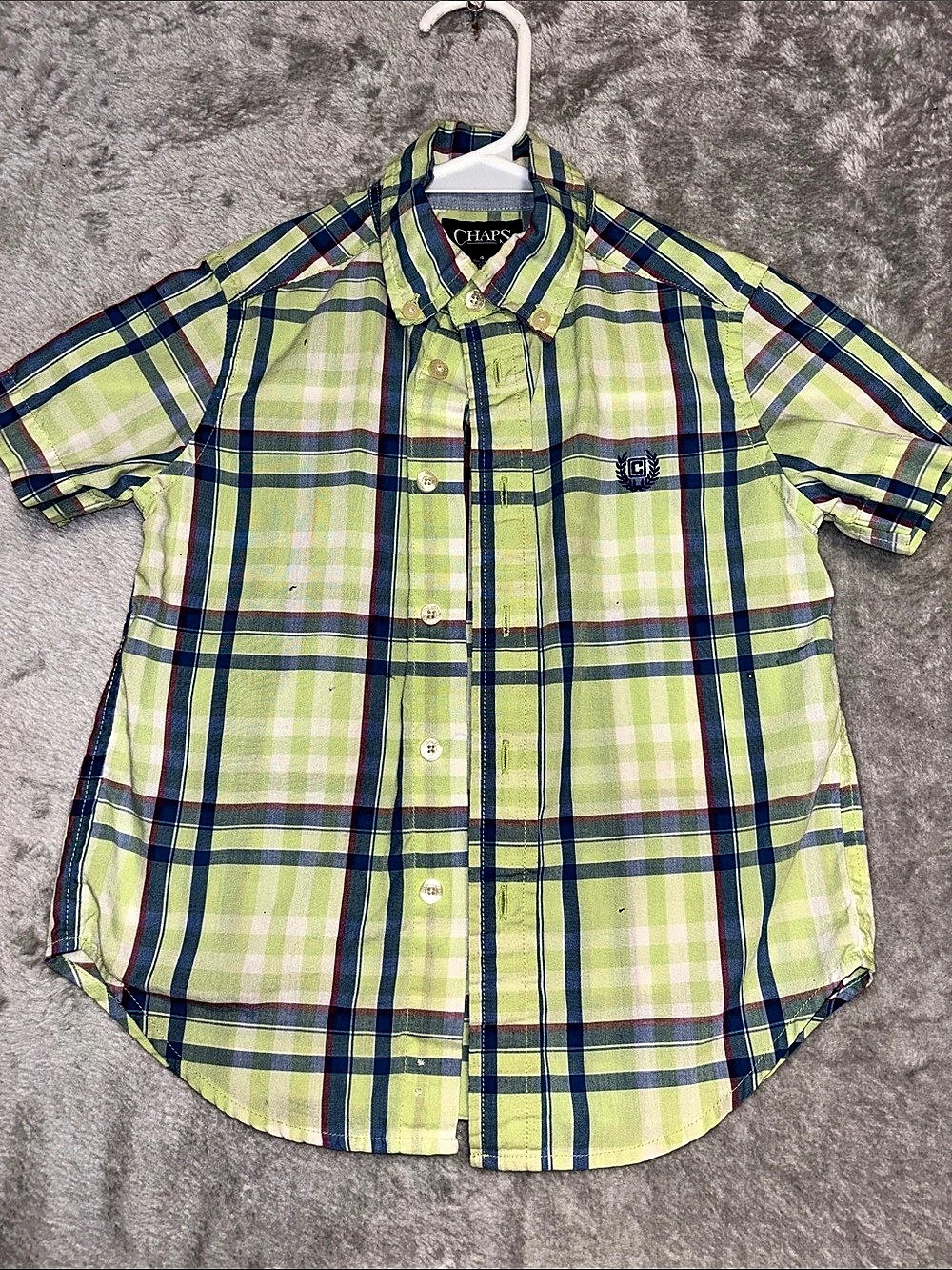Chaps Boys Plaid Button Down Shirt Green & Blue Boys 4